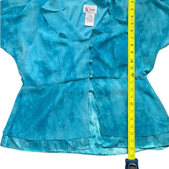 K Studio Sheer Layered Turquoise Blouse Size 16 - Picture 4 of 6